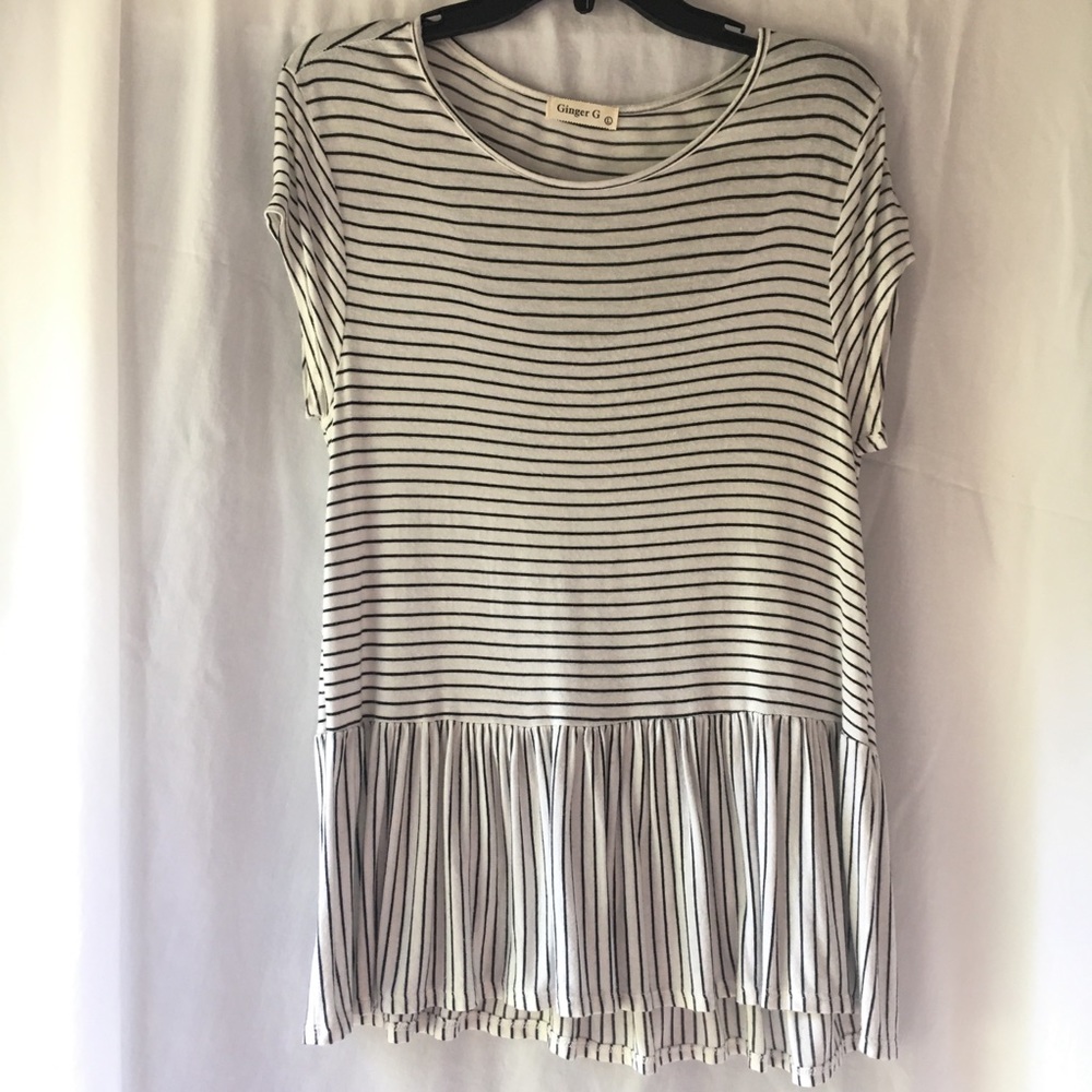 GINGER G Black & White Striped Peplum